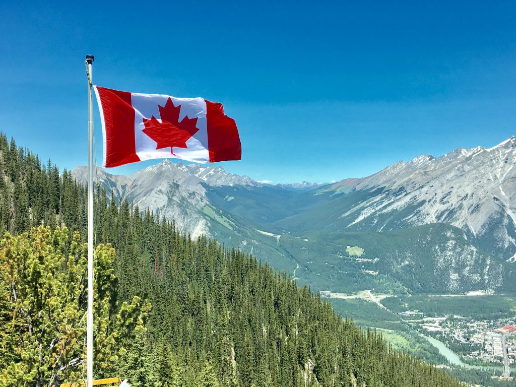 Welcome To Canada Flag With Mountains
